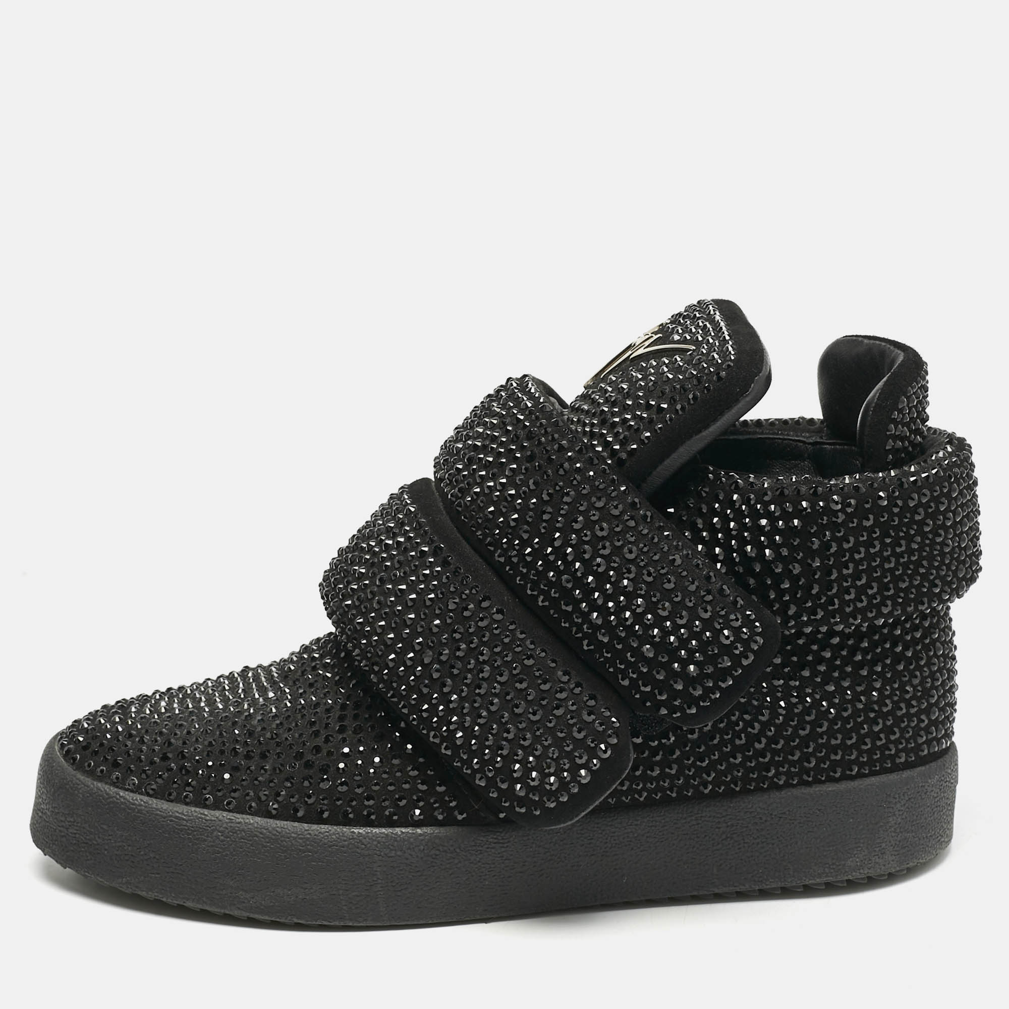 Giuseppe Zanotti Black Suede Crystal Embellished Puff Strap High Top Sneakers Size
Giuseppe Zanotti Black Suede Crystal Embellished Puff Strap High Top Sneakers Size