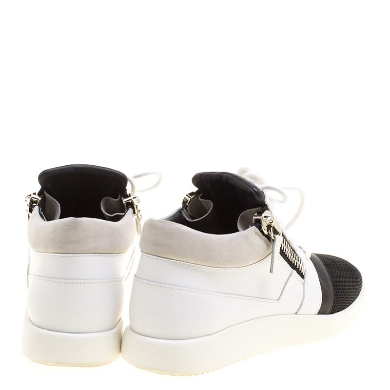 Giuseppe Zanotti Monochrome Leather And Mesh Megatron Lace Up Sneakers Size 40