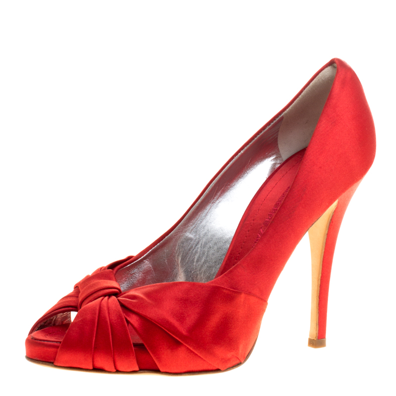 Giuseppe Zanotti Red Satin Criss Cross Peep Toe Pumps Size 38