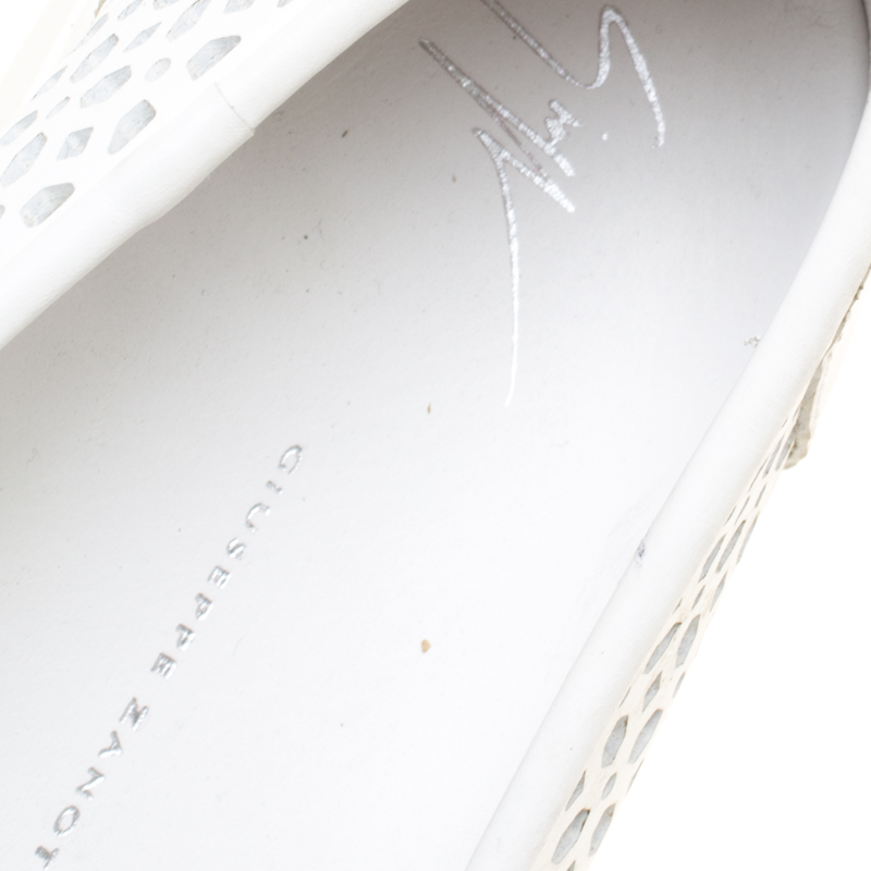 Giuseppe Zanotti White Perforated Leather Metal Cap Toe Skate Sneakers Size 40