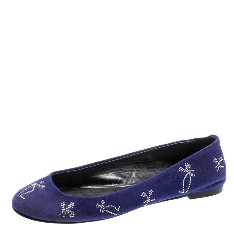 Giuseppe Zanotti Blue Suede Crystal Embellished Ballet Flats Size 36