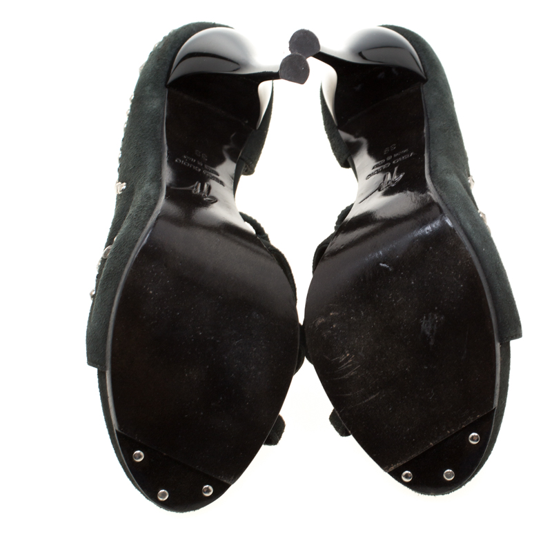 Giuseppe Zanotti Grey Suede Embellished Sandals Size 39