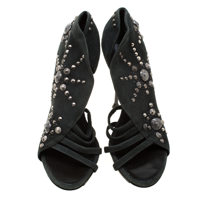 Giuseppe Zanotti Grey Suede Embellished Sandals Size 39