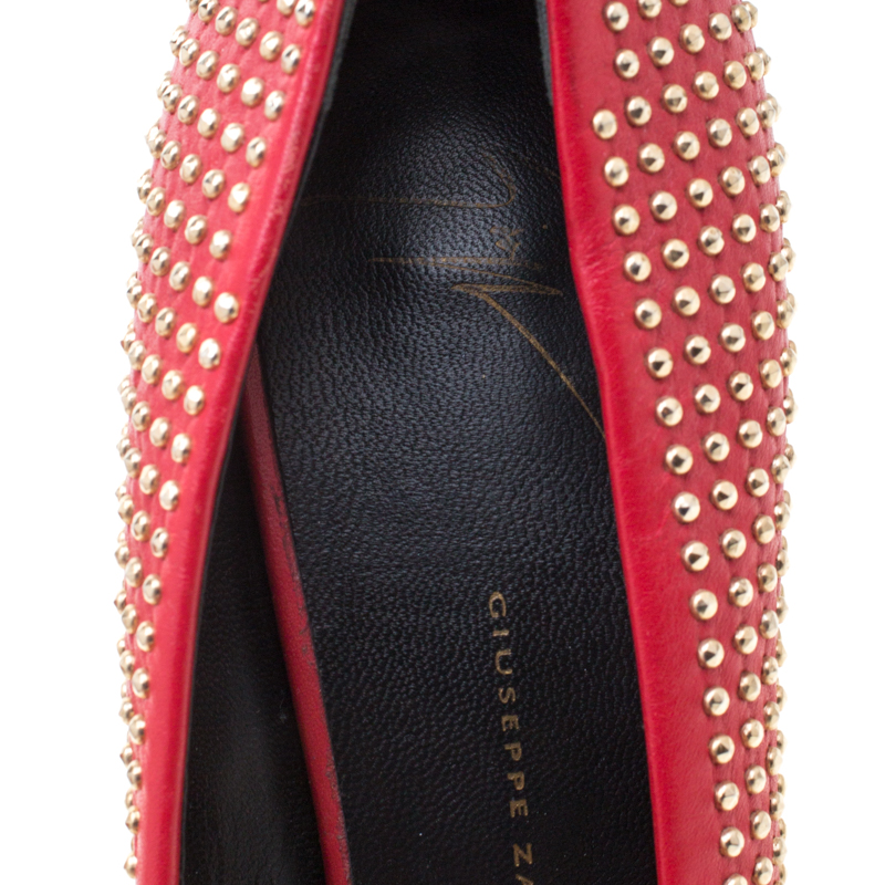 Giuseppe Zanotti Red Leather Stud Embellished Ester Pointed Toe Pumps Size 39
