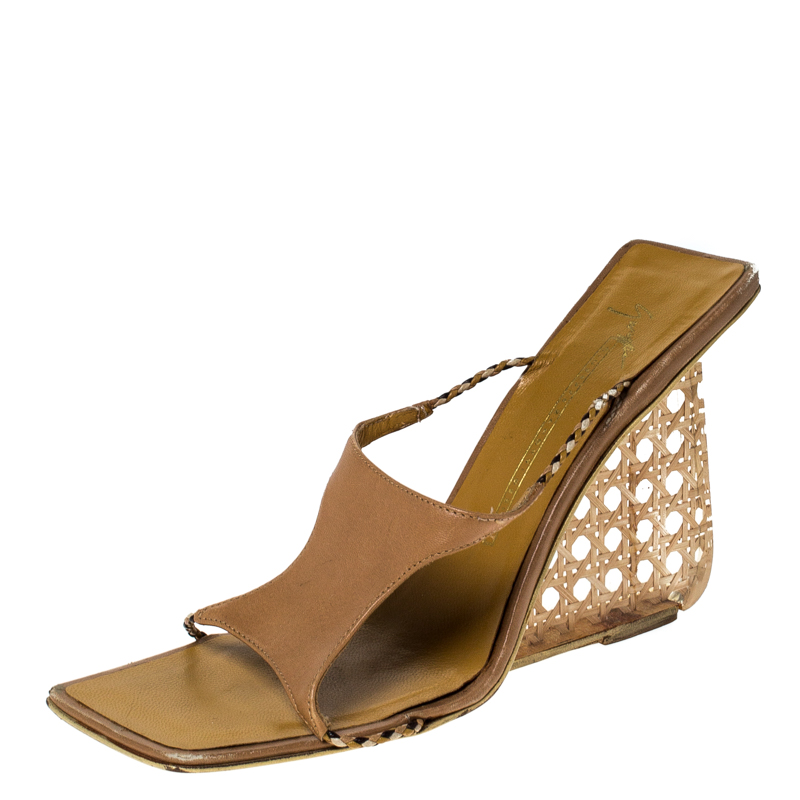 Image of Giuseppe Zanotti Beige Leather Wedge Sandals Size