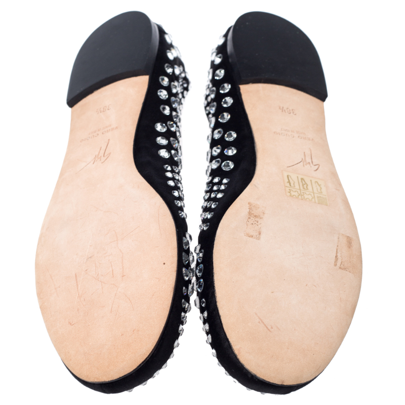 Giuseppe Zanotti Black Leather Crystal Studded Ballet Flats Size 38.5