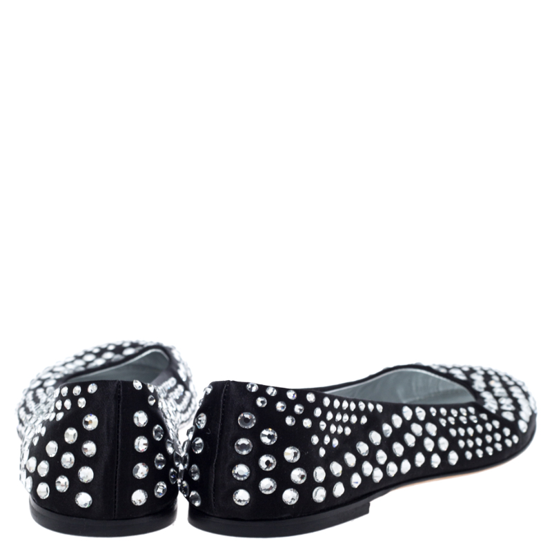 Giuseppe Zanotti Black Leather Crystal Studded Ballet Flats Size 38.5