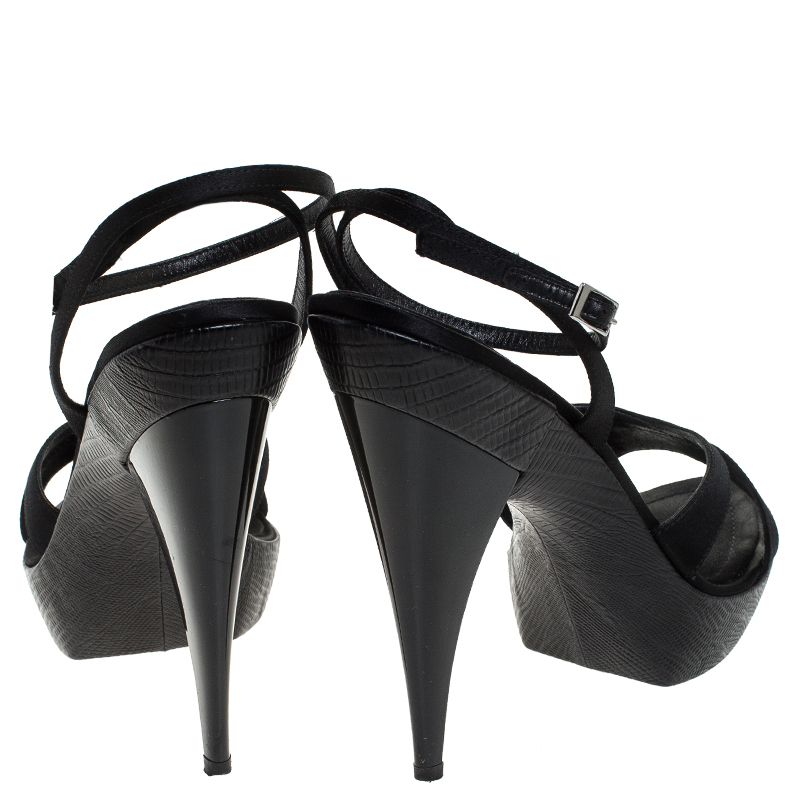 Giuseppe Zanotti Black Satin Platform Ankle Strap Sandals Size 40.5