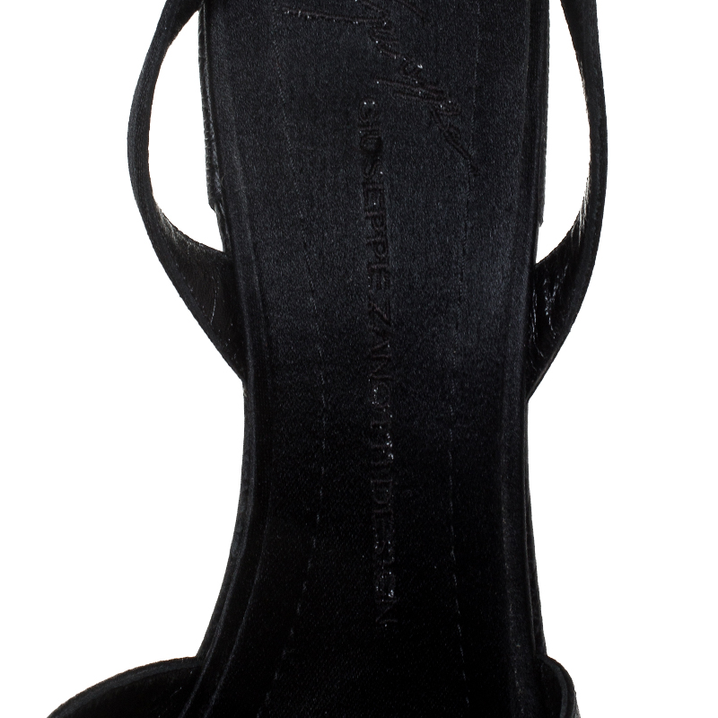 Giuseppe Zanotti Black Satin Platform Ankle Strap Sandals Size 40.5