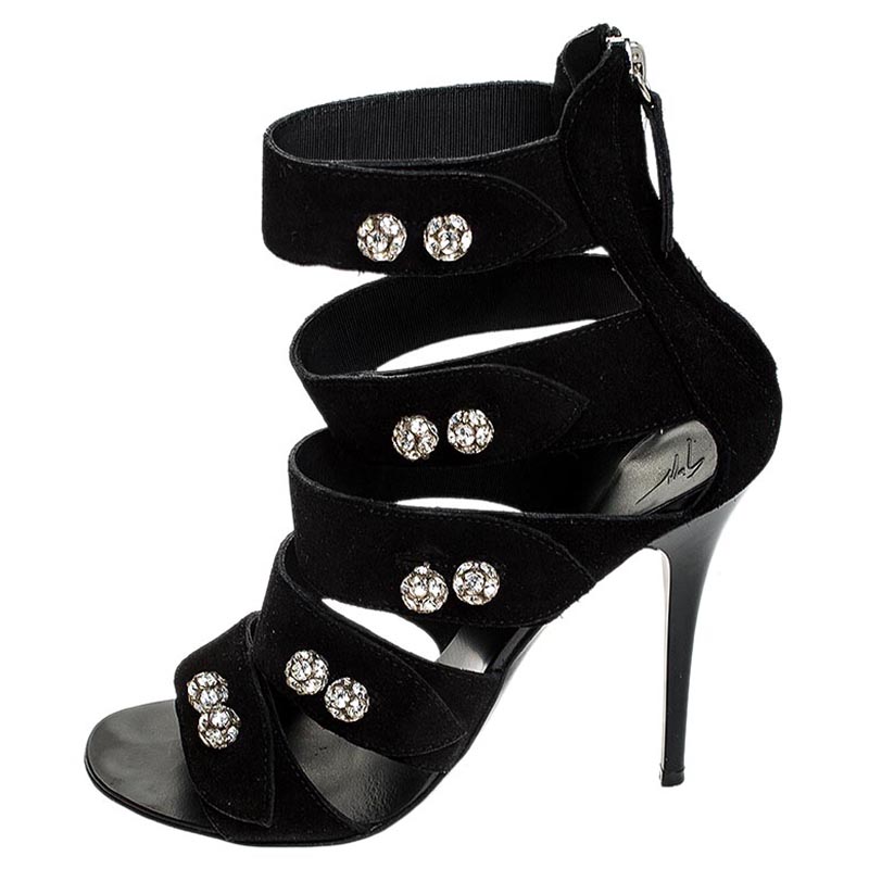 Giuseppe Zanotti Black Crystal Embellished Suede Cage Open Toe Sandals Size
Giuseppe Zanotti Black Crystal Embellished Suede Cage Open Toe Sandals Size