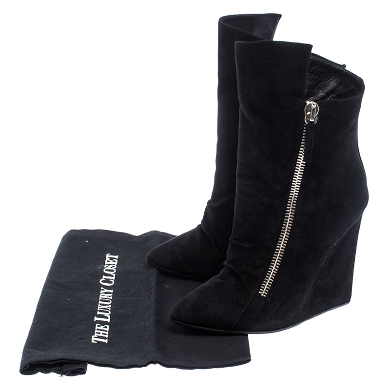 Giuseppe Zanotti Black Suede Wedge Ankle Boots Size 37.5