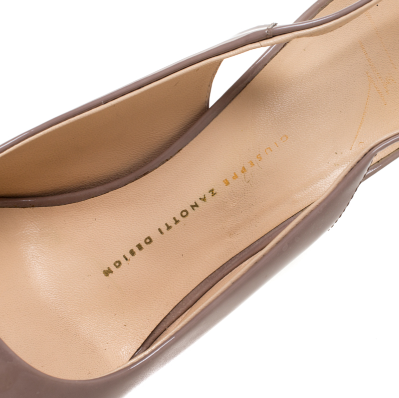 Giuseppe Zanotti Beige Patent Leather Peep Toe Slingback Platform Sandals Size 38.5