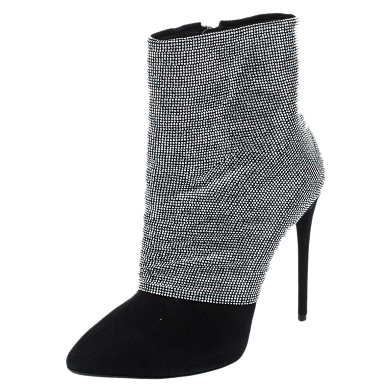 Image of Giuseppe Zanotti Black Glitter Suede Ankle Boots Size