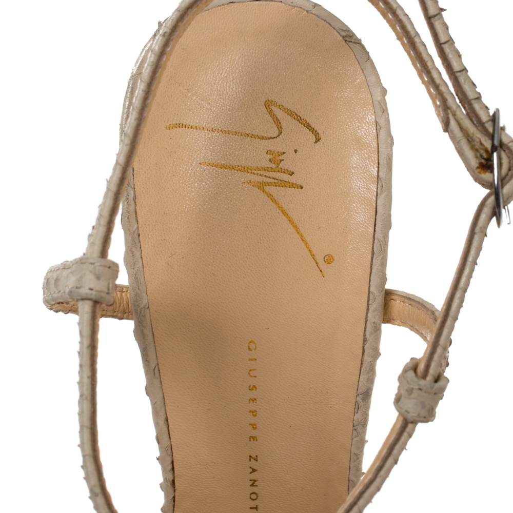 Giuseppe Zanotti Beige Python Embossed Leather T Strap Platform Sandals Size 41