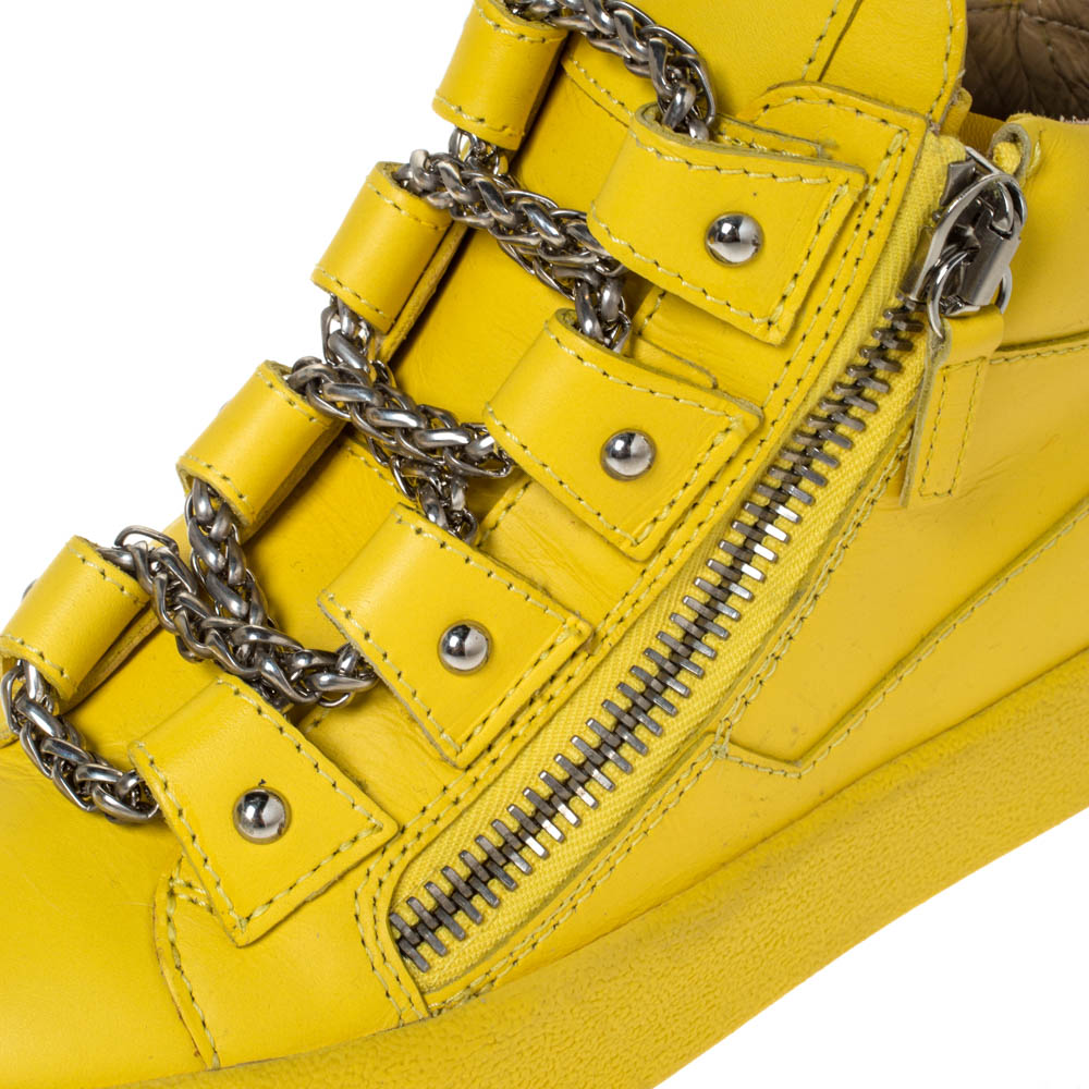 Giuseppe Zanotti Yellow Leather Gold Chain Laces Dual Zip Sneakers Size 35