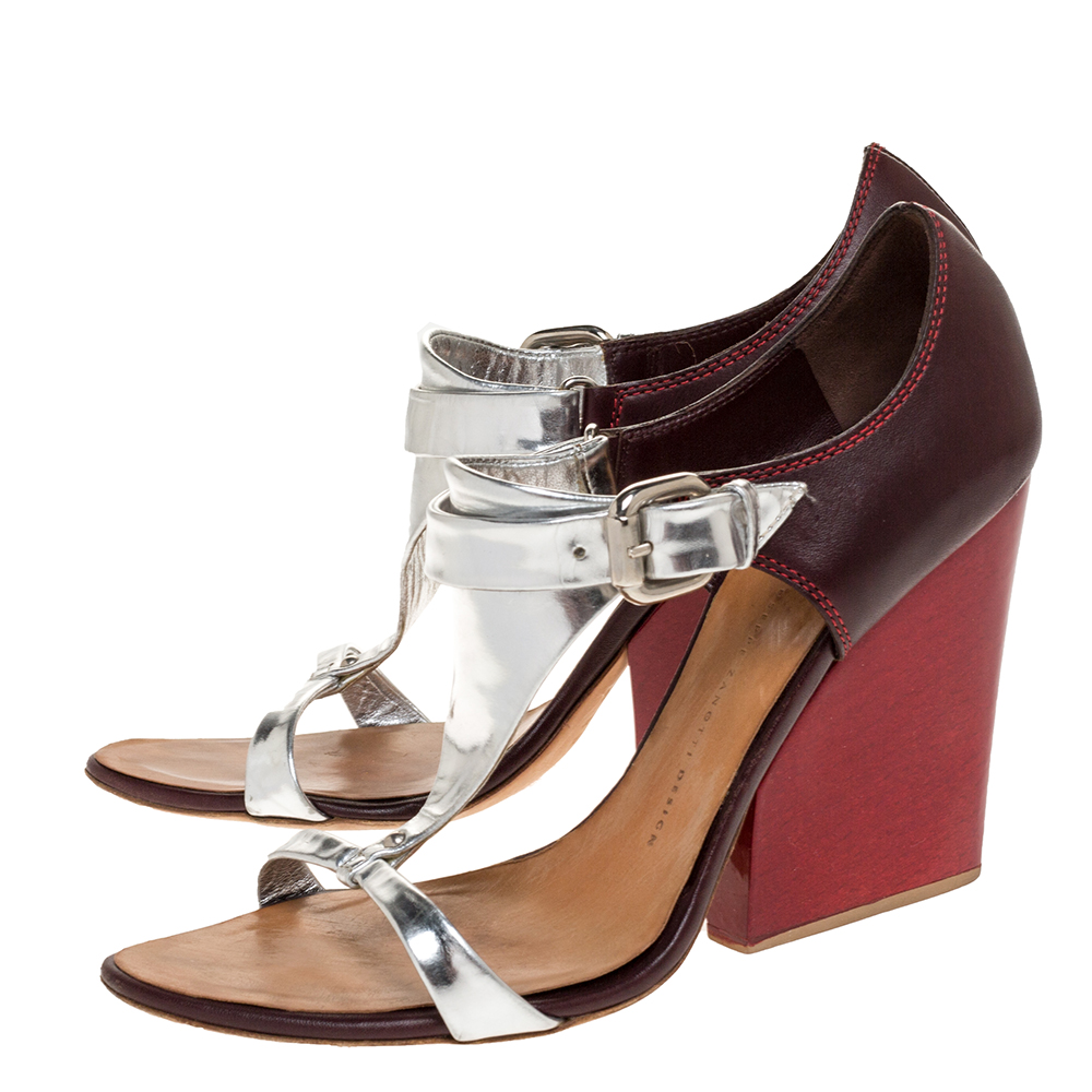 Giuseppe Zanotti Tricolor Leather Ankle Strap Block Heel Sandals Size 39.5