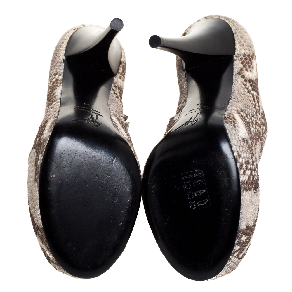 Giuseppe Zanotti Beieg/Brown Suede Python Embossed Peep Toe Boots Size 38