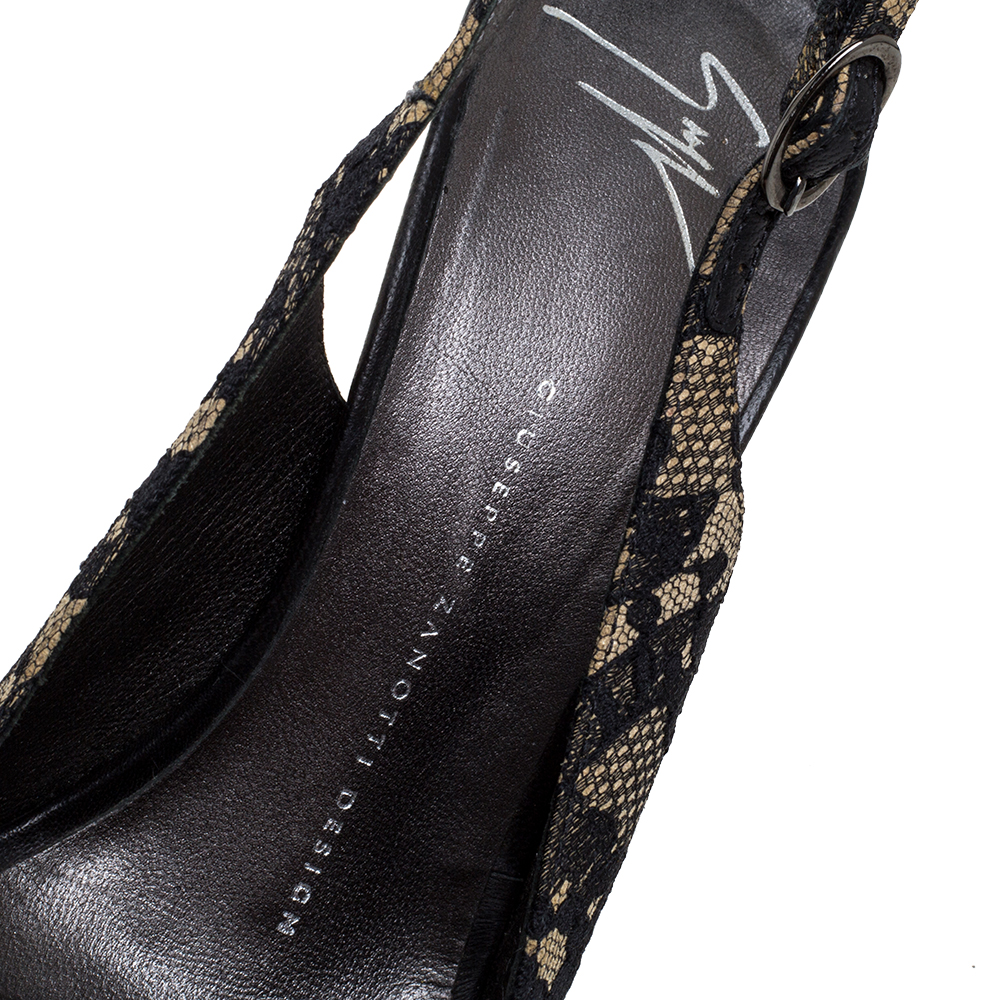 Giuseppe Zanotti Black Lace Peep Toe Slingback Sandals Size 38