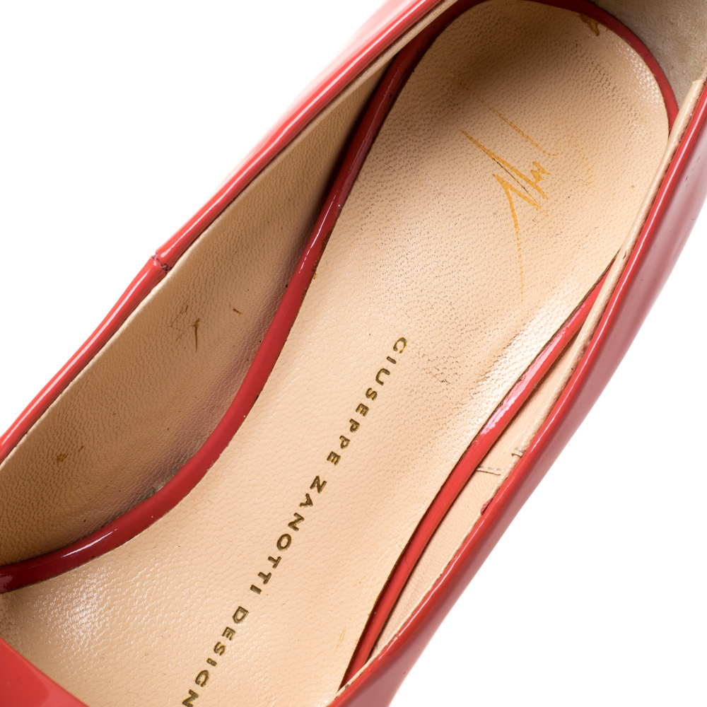 Giuseppe Zanotti Pink/Orange Patent Leather Ankle Strap Platform Wedge Pumps Size 36