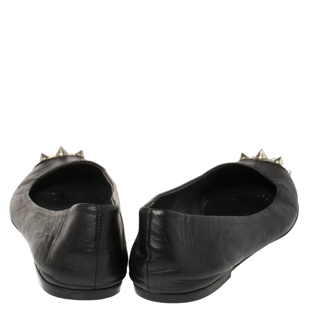 Giuseppe Zanotti Black Leather Malika Spiked Cap Toe Ballet Flats Size 38.5