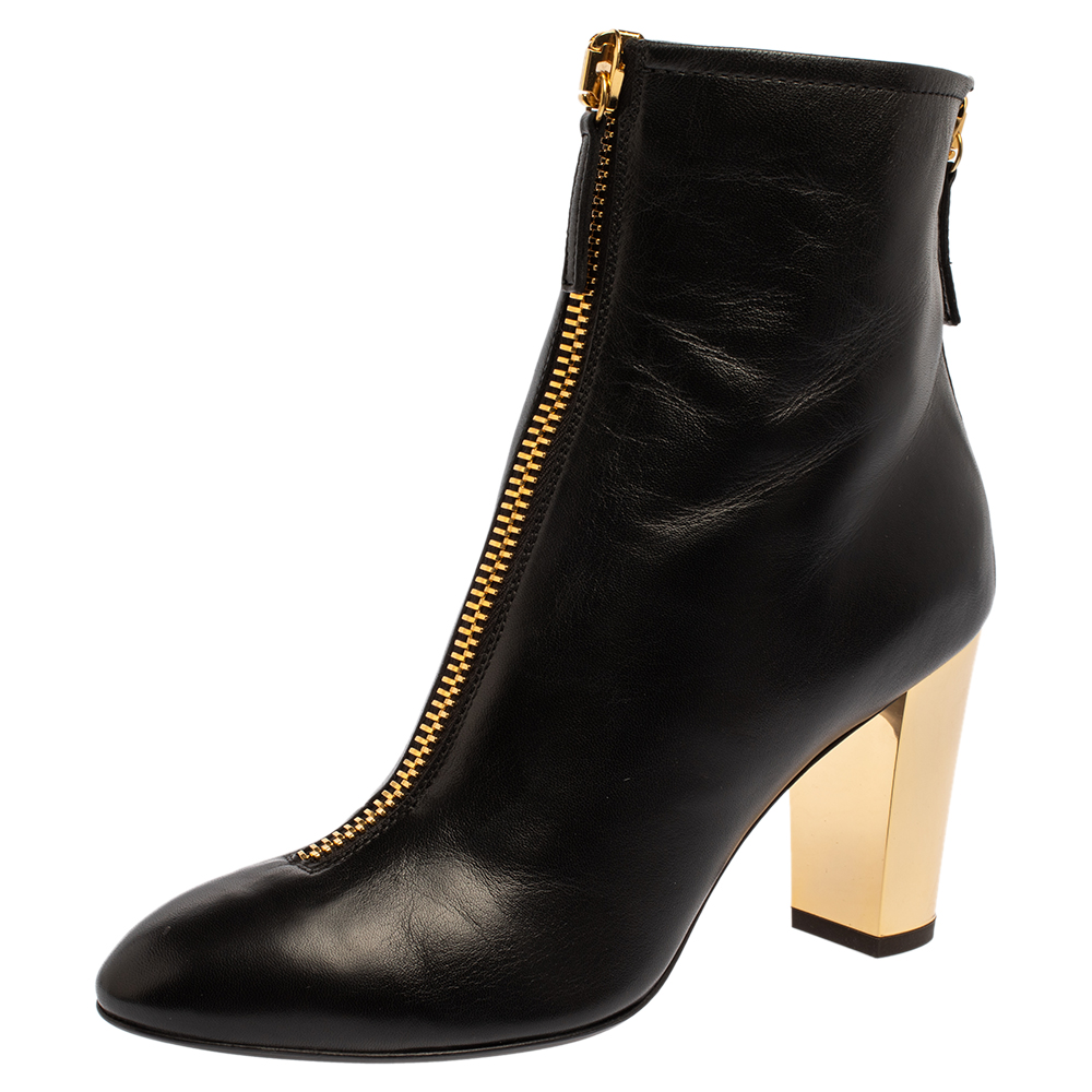 Image of Giuseppe Zanotti Black Leather Block Heel Ankle Boots Size