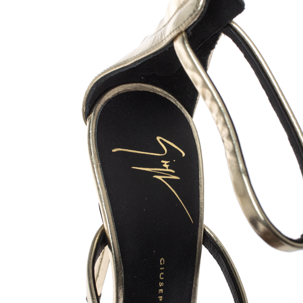 Giuseppe Zanotti Gold Foil Leather Harmony Strap Sandals Size 35