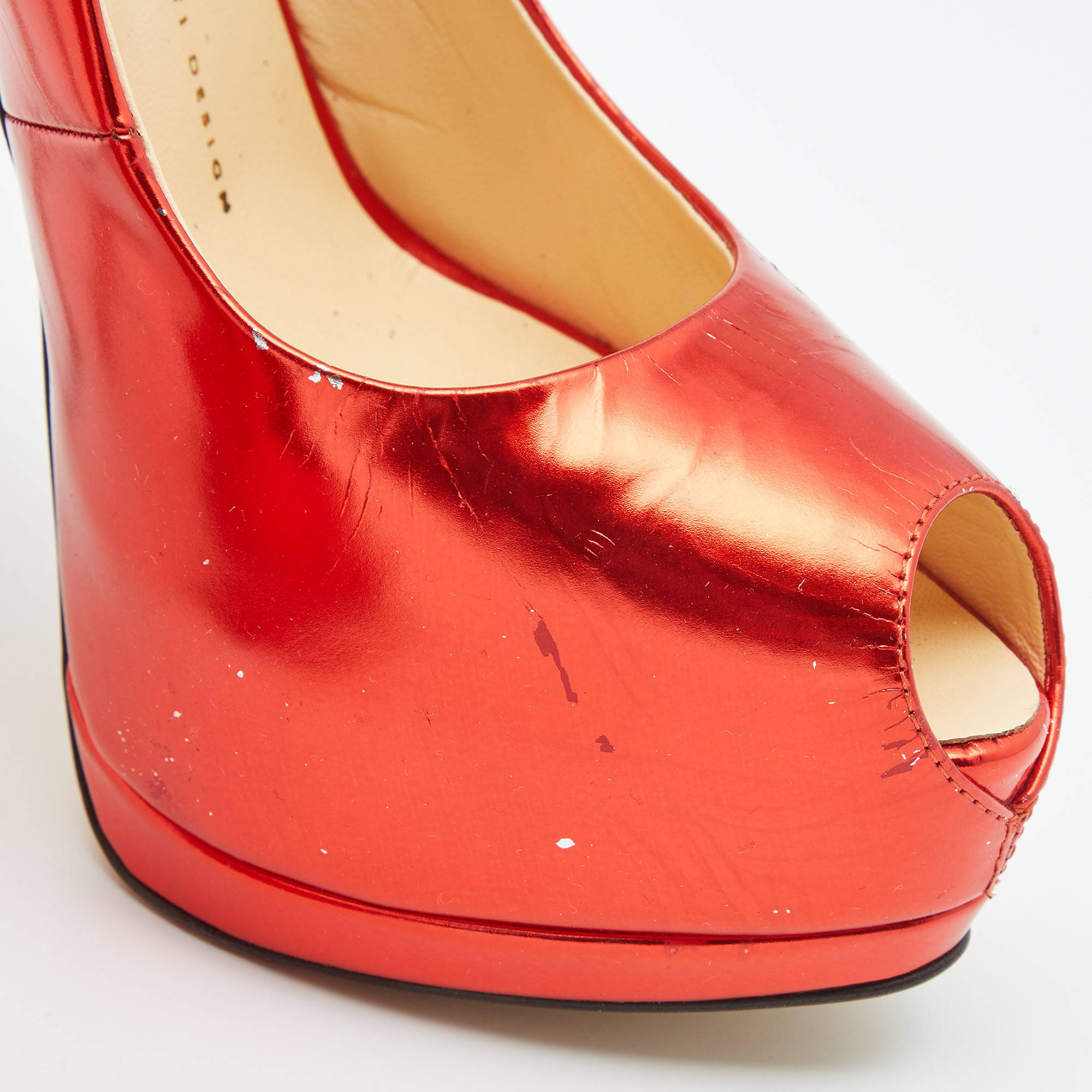 Giuseppe Zanotti Red Mirror Leather Sharon Peep Toe Platform Pumps Size 39