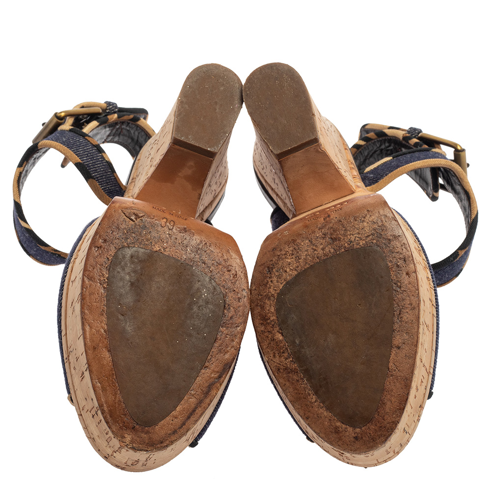 Giuseppe Zanotti Dark Wash Denim Cork Heel Platform Wedge Sandals Size 39