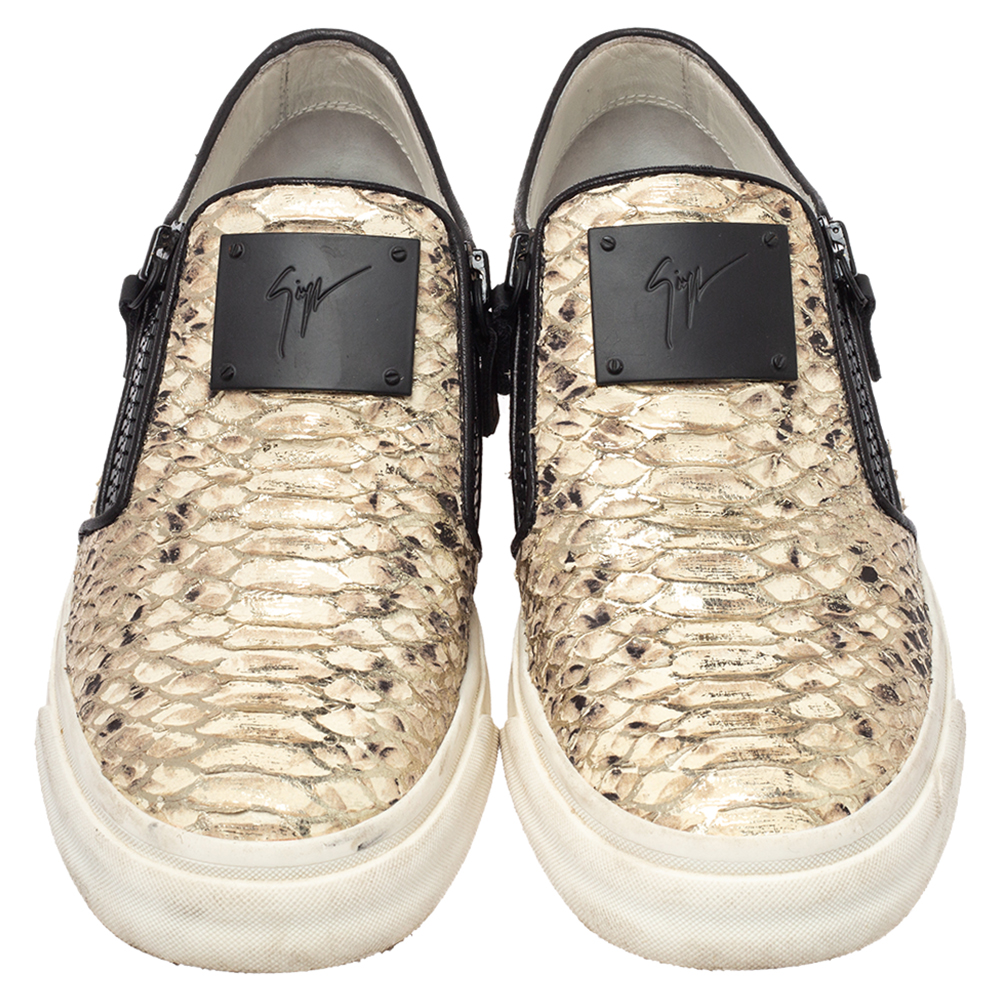 Giuseppe Zanotti Multicolor Python Embossed Leather Devon Slip On Sneakers Size 40