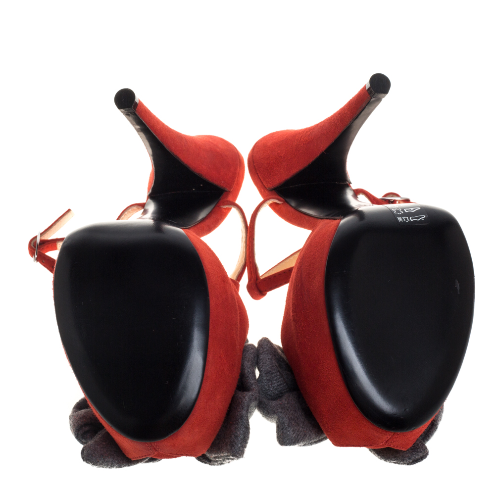 Giuseppe Zanotti Orange Suede Bow Platform Sandals Size 38.5