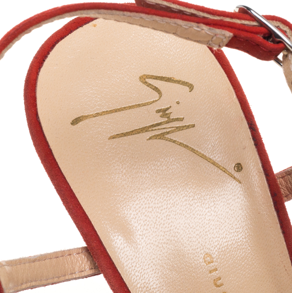 Giuseppe Zanotti Orange Suede Bow Platform Sandals Size 38.5