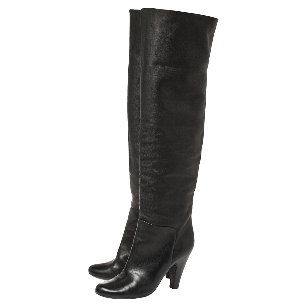 Giuseppe Zanotti Black Leather Mid Calf Foldover Boots Size 37