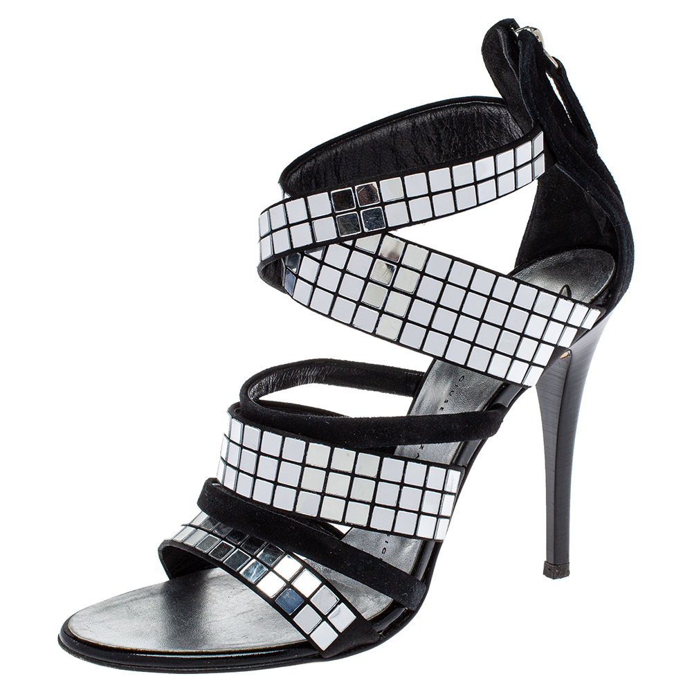 Giuseppe Zanotti Black Suede Embellished Sandals Size 38