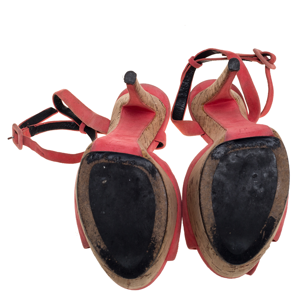 Giuseppe Zanotti Pink Suede Bow Platform Ankle Strap Sandals Size 38