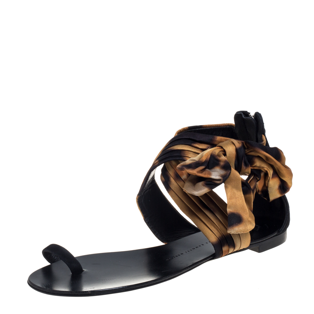 Giuseppe zanotti brown/black satin sandals size 39