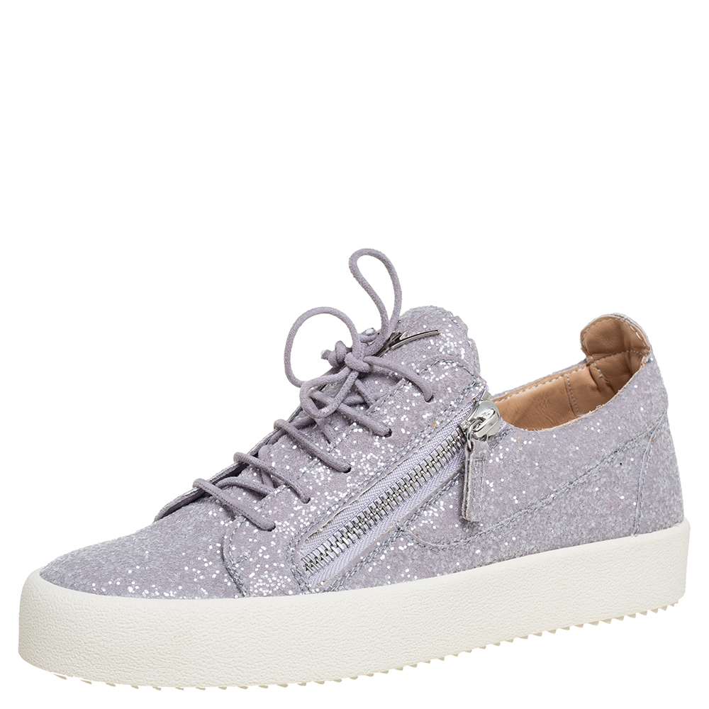 Giuseppe Zanotti Grey Glitter Low Top Sneakers Size 41
