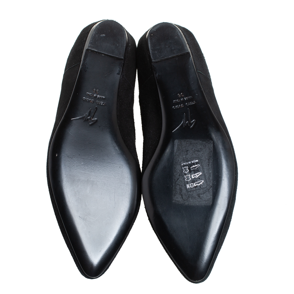 Giuseppe Zanotti Black Suede Embellished Flat Booties Size 36