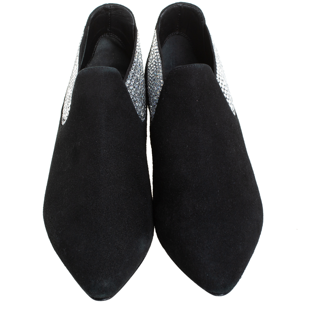Giuseppe Zanotti Black Suede Embellished Flat Booties Size 36