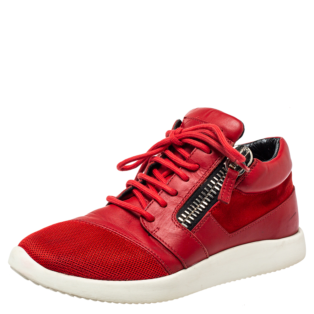 Giuseppe Zanotti Red Leather And Mesh Megatron Lace Up Sneakers Size 37