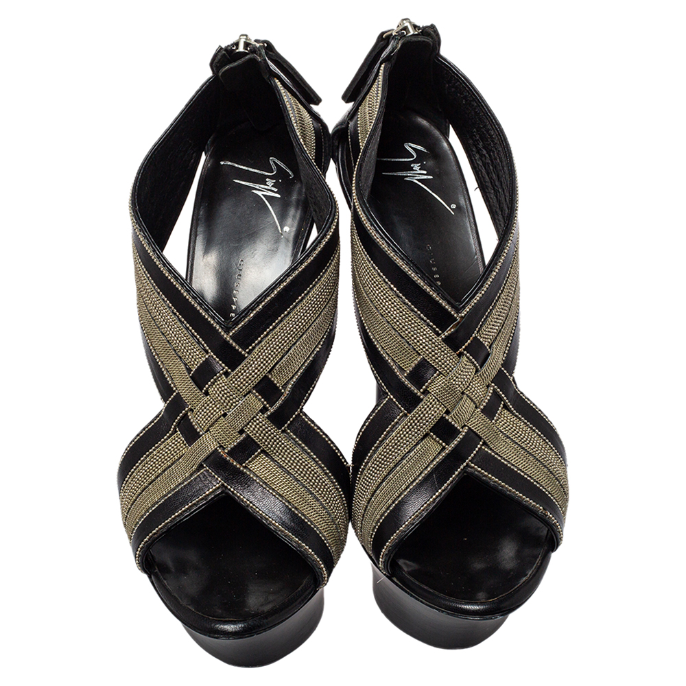 Giuseppe Zanotti Black Leather And Chain Crisscross Sandals Size 38