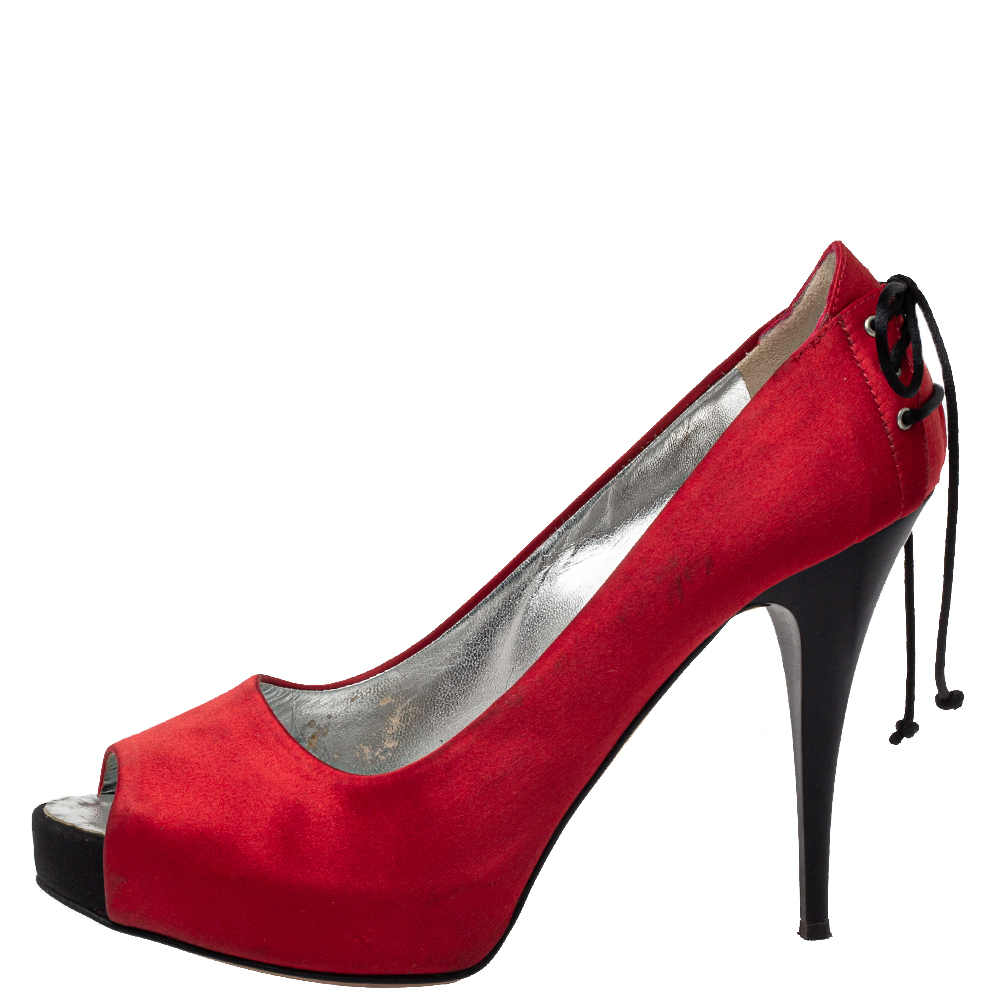 Giuseppe Zanotti Red Satin Peep Toe Platform Pumps Size 36