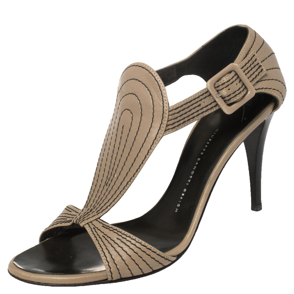 Giuseppe Zanotti Grey Leather Stitch Detail Ankle Strap Sandals Size 40.5