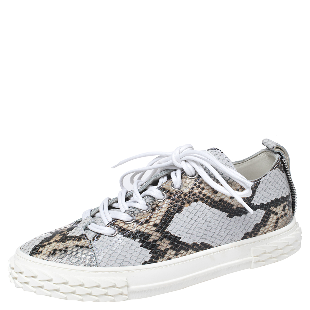 Giuseppe Zanotti Multicolor Python Embossed Leather Low Top Sneakers Size 40.5