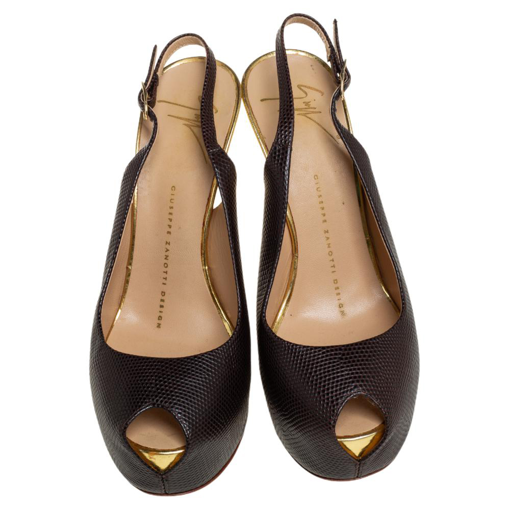 Giuseppe Zanotti Brown Leather Platform Peep Toe Slingback Sandals Size 36