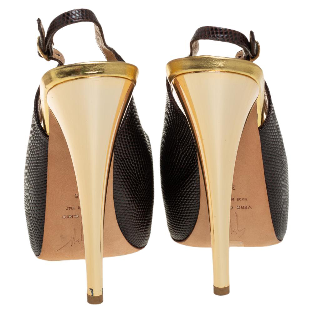 Giuseppe Zanotti Brown Leather Platform Peep Toe Slingback Sandals Size 36