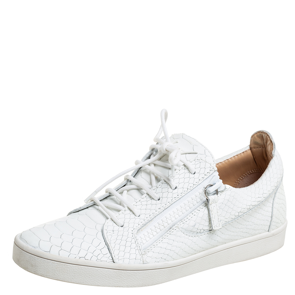 Giuseppe Zanotti White Python Embossed Leather London Low Top Sneakers Size 40