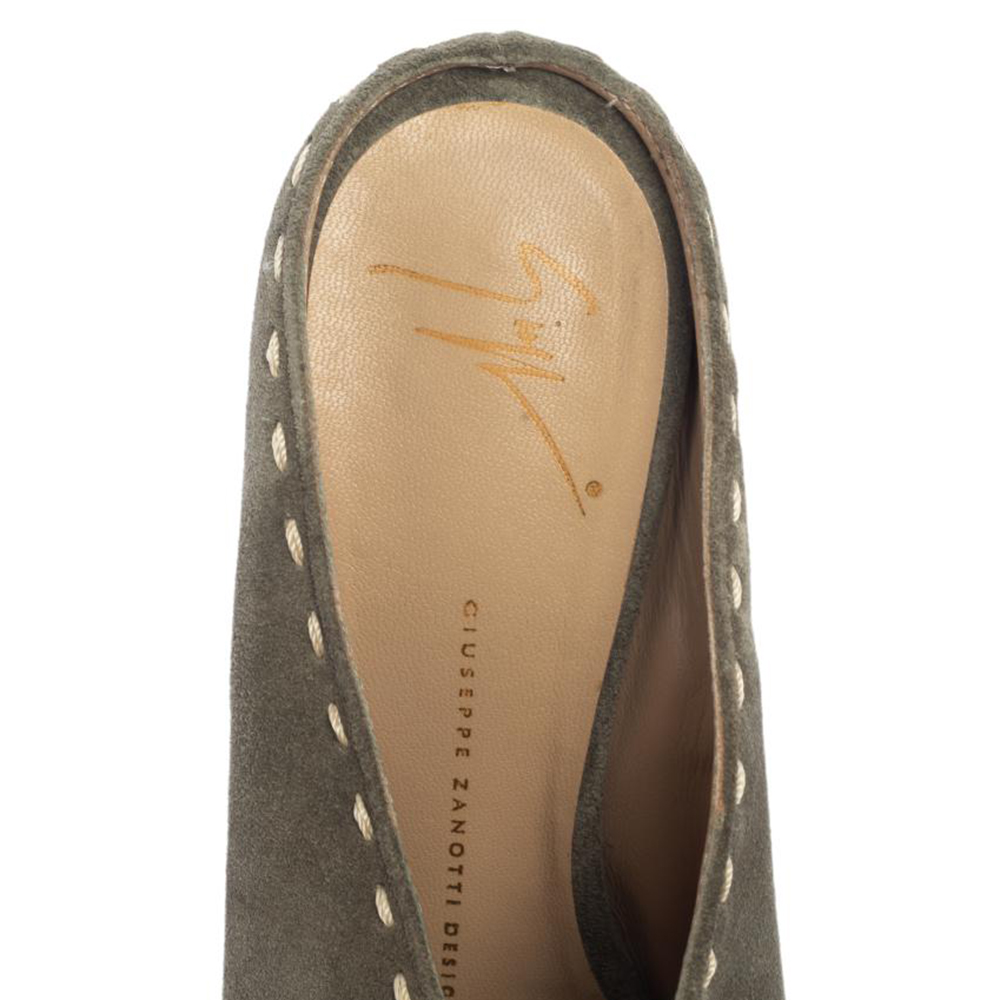 Giuseppe Zanotti Grey Suede Espadrille Wedge Peep Toe Mules Size 39.5