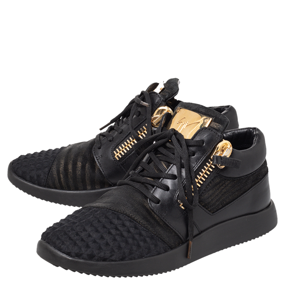 Giuseppe Zanotti Black Suede And Leather Low Top Sneakers Size 37