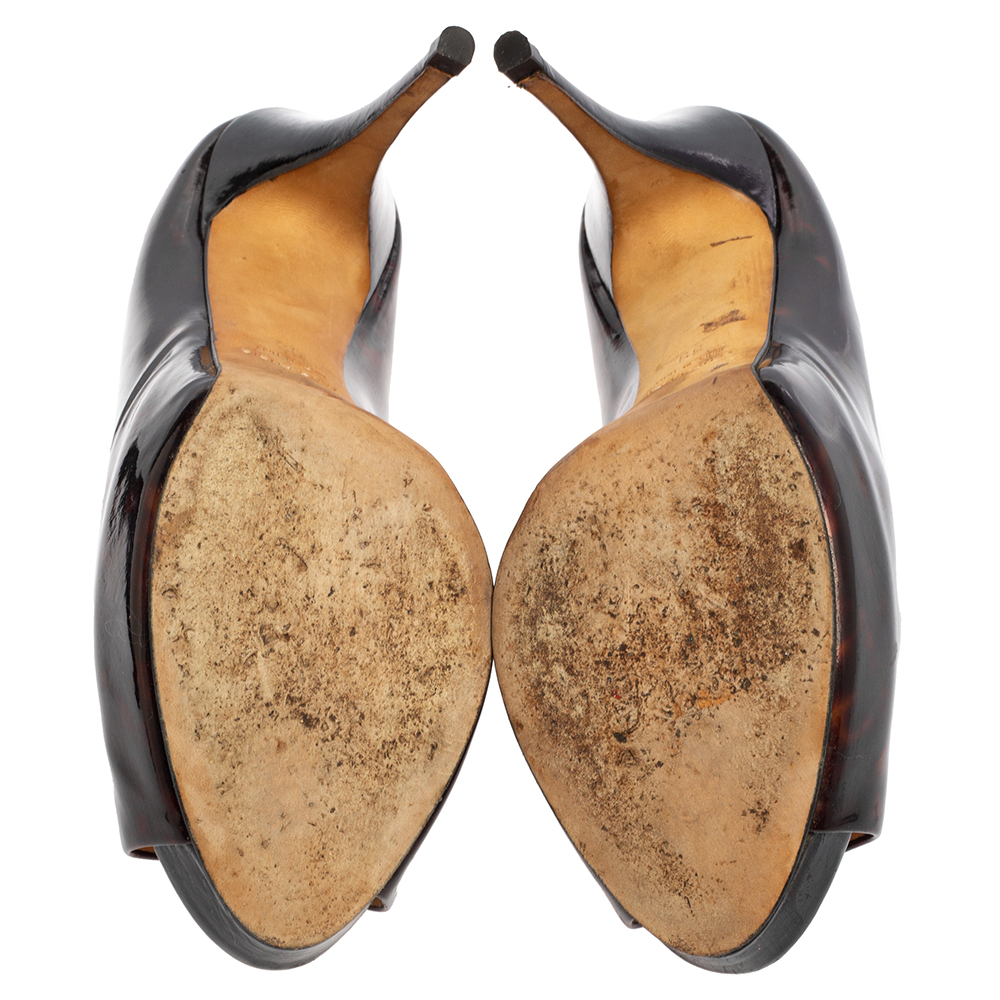 Giuseppe Zanotti Brown Tortoise Shell Patent Leather Peep Toe Platform Pumps Size 39