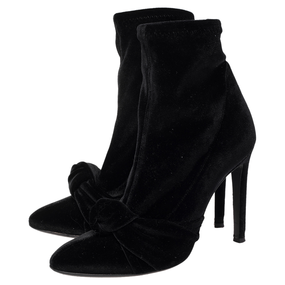Giuseppe Zanotti Zanotti Black Velvet Knotted Ankle Boots Size 36